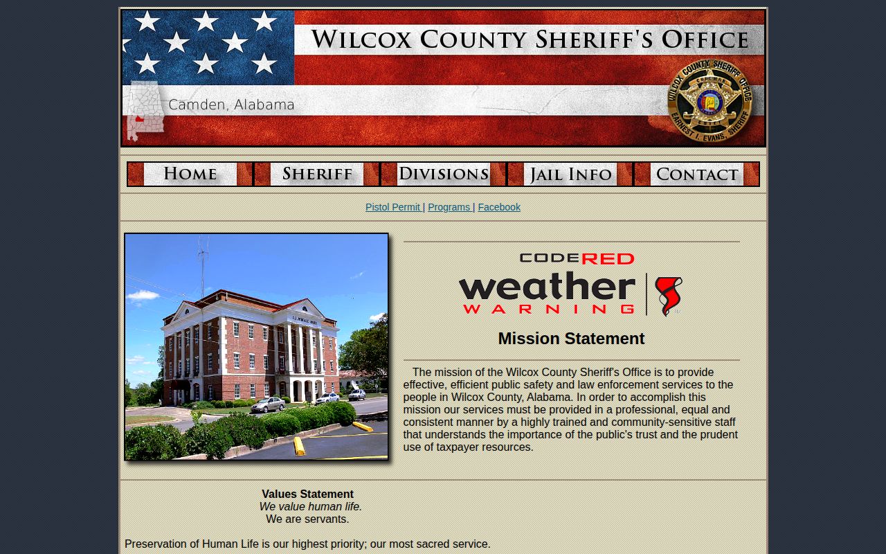 Wilcox County Sheriff official home page and navigation