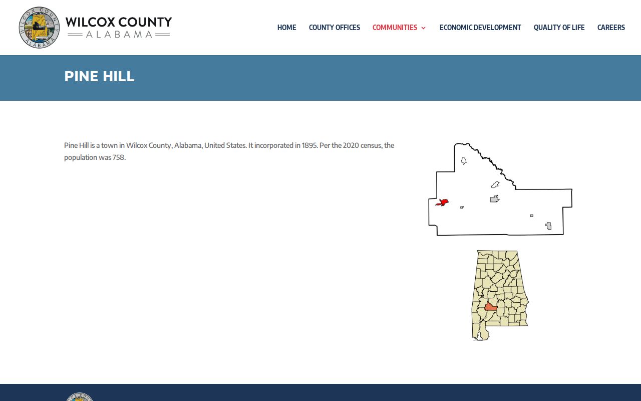 Official Wilcox County Pine Hill information page