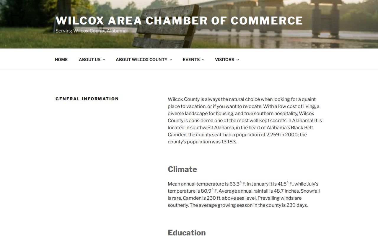 Wilcox Area Chamber page describing law enforcement coverage for county communities